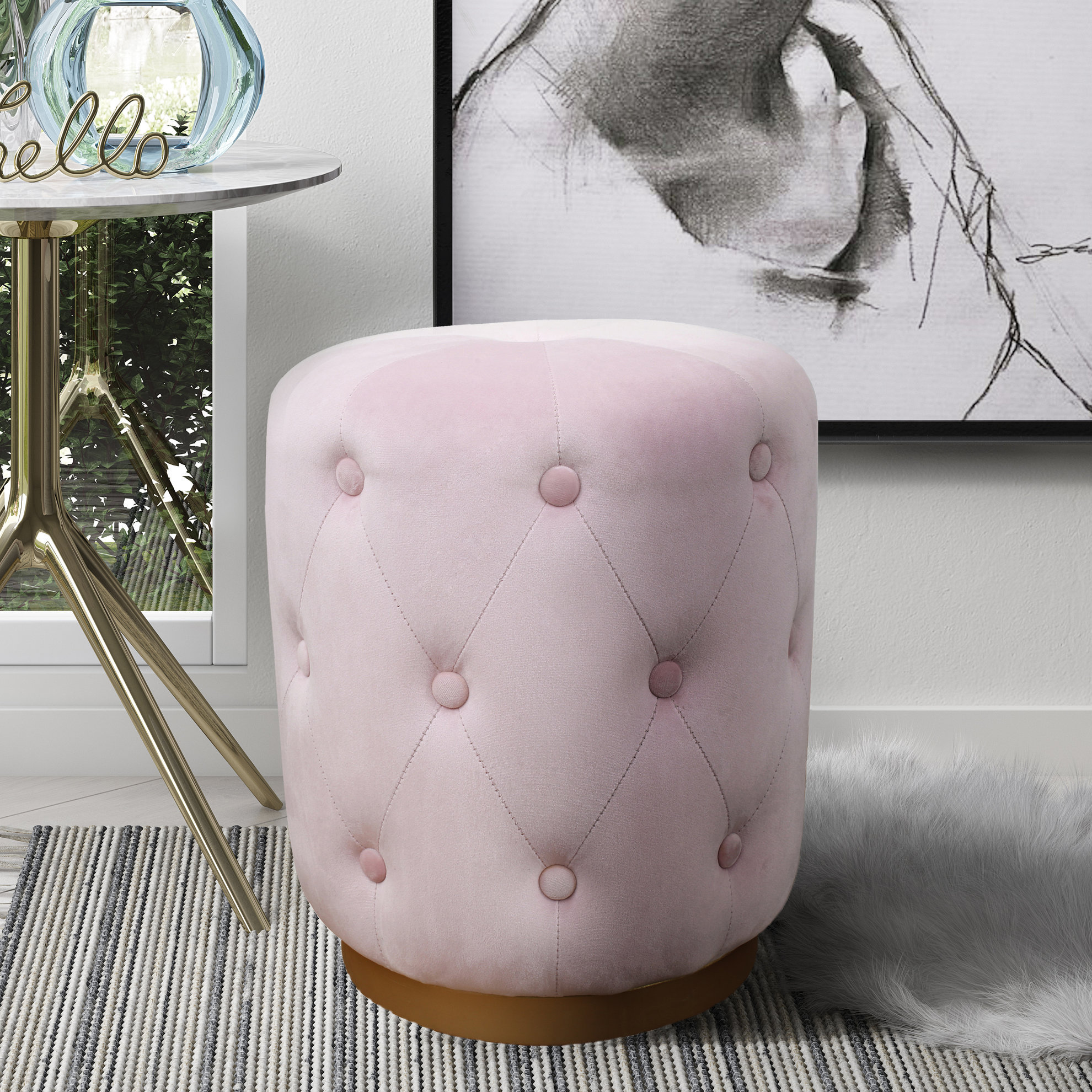 Mercer41 Holliman 14 5 Velvet Tufted Round Standard Ottoman Reviews Wayfair