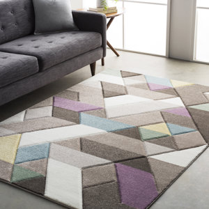 Mott Street Modern Geometric Carved Gray/Purple Area Rug