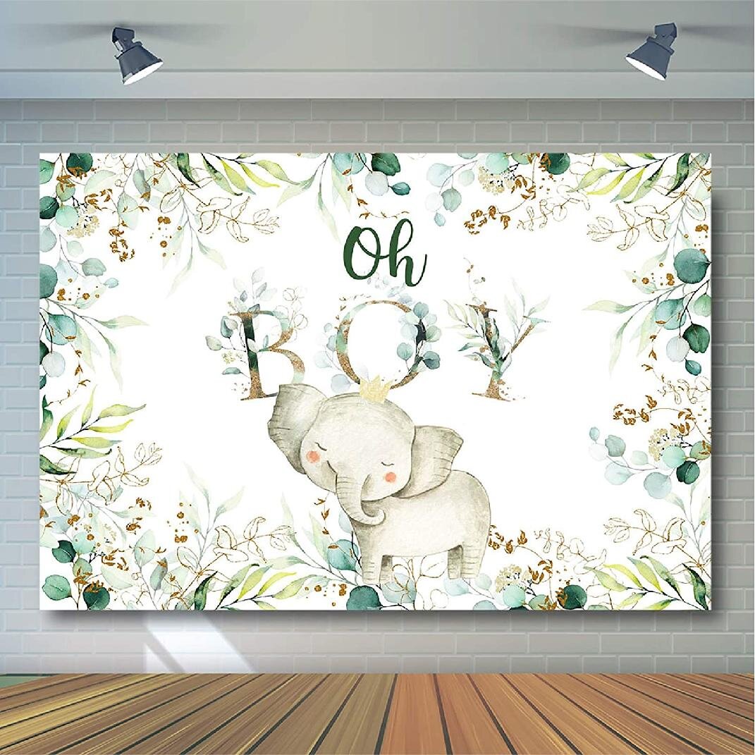 It'a Boy Elephant Backdrop Happy Birthday Kids Birthday Baby Shower Wooden Wall Floral Photography Background Brown Vinyl Photo Studio Props
