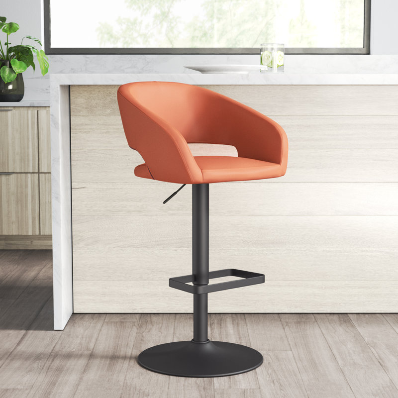 Amberlie Swivel Adjustable Height Bar Stool Upholstery: Charcoal Vinyl, Color: Black