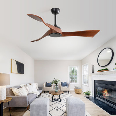 Kemp 52'' 3-Solid Wood Blade Modern Propeller Ceiling Fan with Remote Control and no Light
