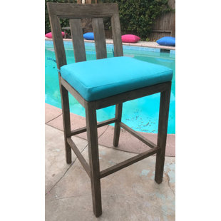 Yandell Teak Outdoor 29 Patio Bar Stool with Cushion (Set of 2)