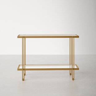 Cortesi Home Forli Small Entry Way Console Table Contemporary Glass and Stainless Steel Finish 28 in Wide Accent