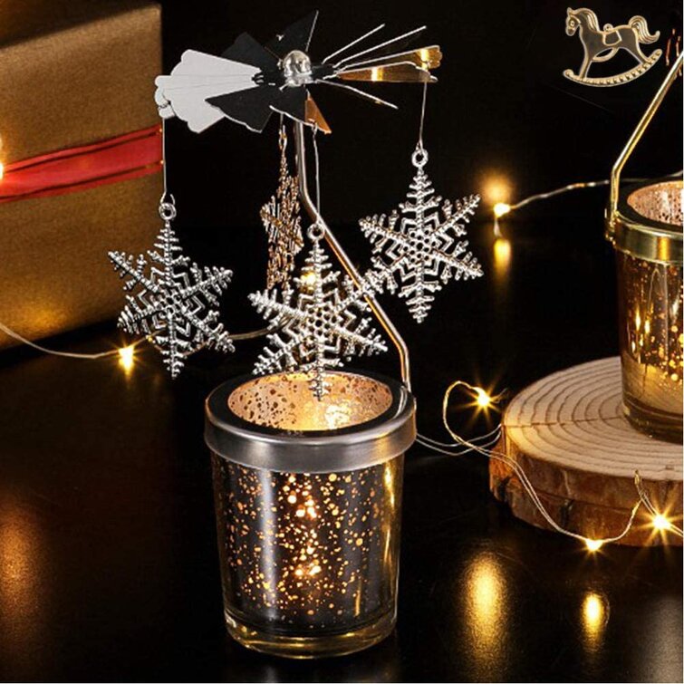 Merry Christmas Tea Light Candle Holder Rotary Snowflake Xmas Ornament Decor 