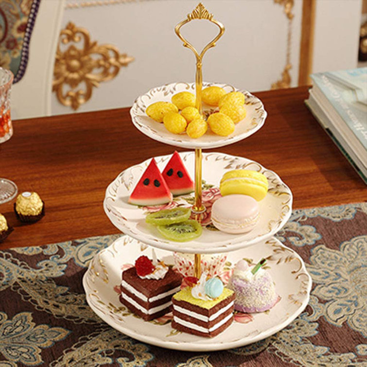 Metal Cake Plate Stand 3 Tier Flower Design Handle Fittings Hardware Tools Gold Metal Cake Plate Stand 3 Tier Flower Design Handle Fittings Hardware Tools Gold
