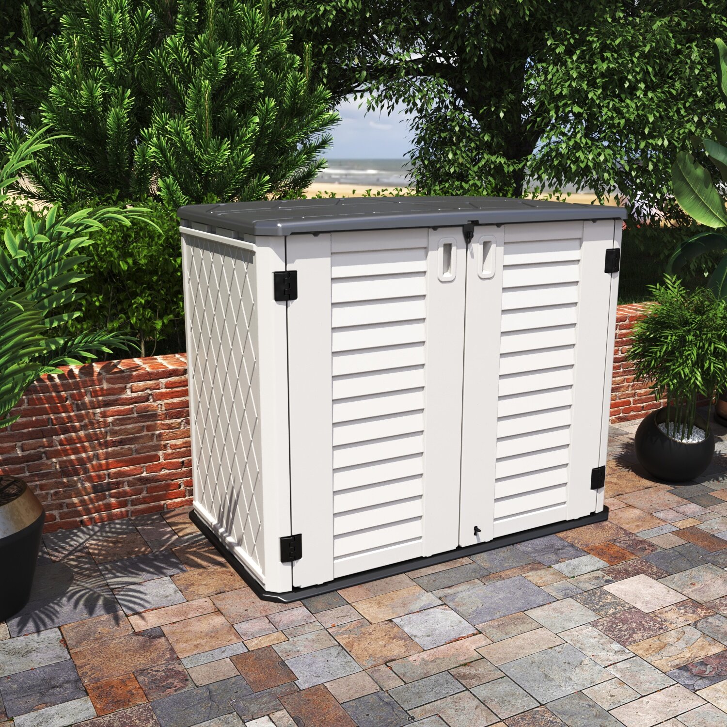 KINYING Outdoor Garden 4 ft. W x 2 ft. D Plastic Horizontal Garage Shed ...