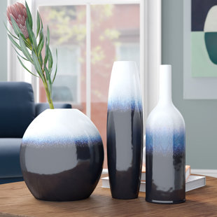 3 Piece Samsel Navy/White Indoor / Outdoor Ceramic Table Vase Set