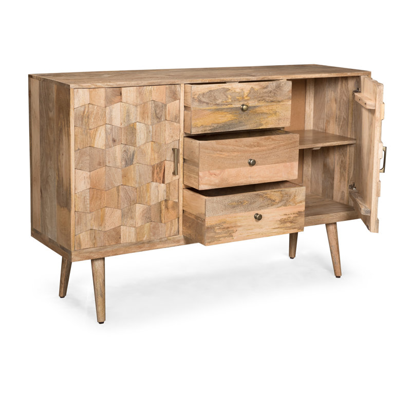 Union Rustic Westra Mid Century Modern Mango Wood 3 Drawer Sideboard Reviews Wayfair
