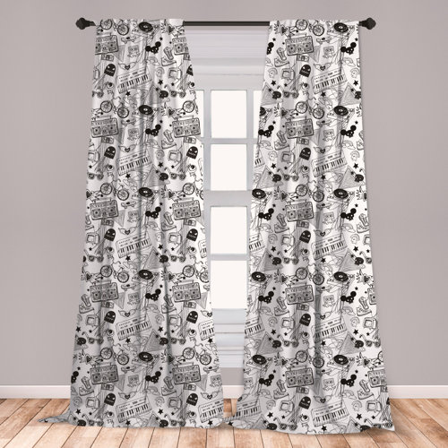 East Urban Home Ambesonne Black And White Window Curtains Punk White Window Curtains