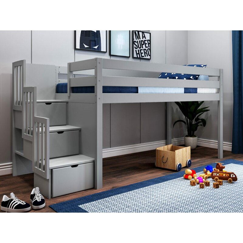 low loft bed with stairs