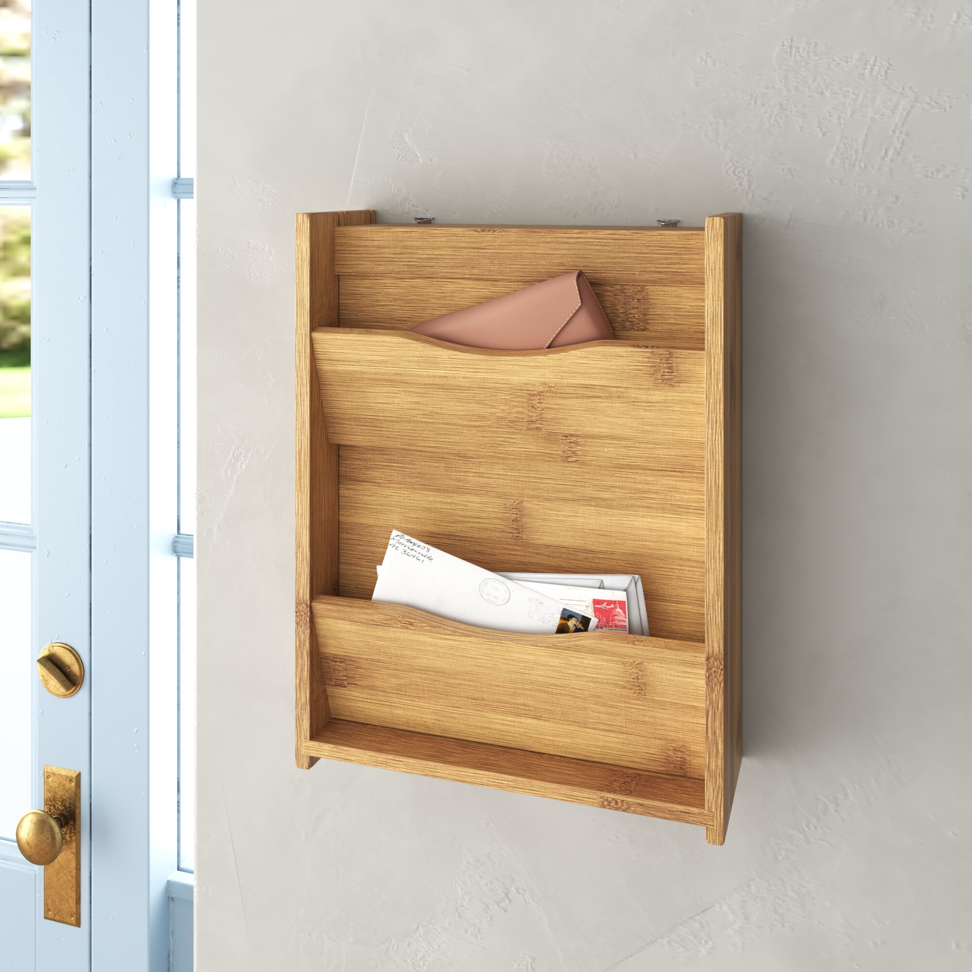 Letter Organizer Wall Mount Rack Holder Mail Wood Storage Home Key Box Bamboo 