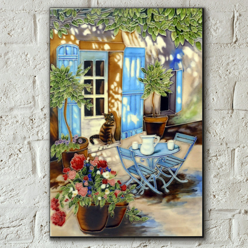 East Urban Home Hand Painted Courtyard Cat Wall Décor Tile ...
