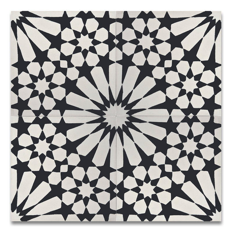 Moroccan Mosaic Tile House Agdal 8" x 8" Handmade Cement Tile in Black