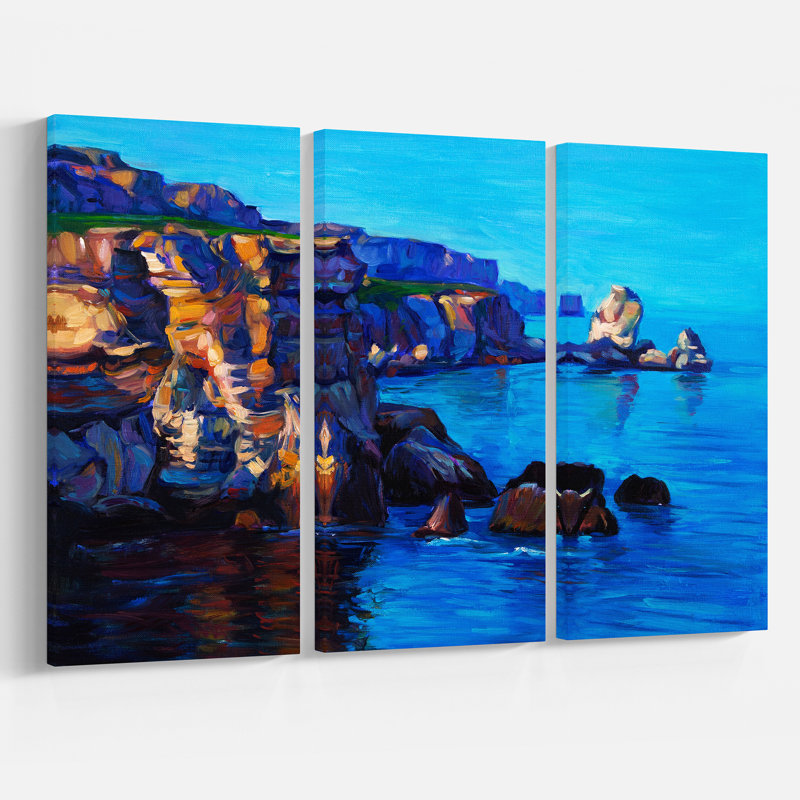 East Urban Home Blue Sunset Over Ocean View Oil Painting Print