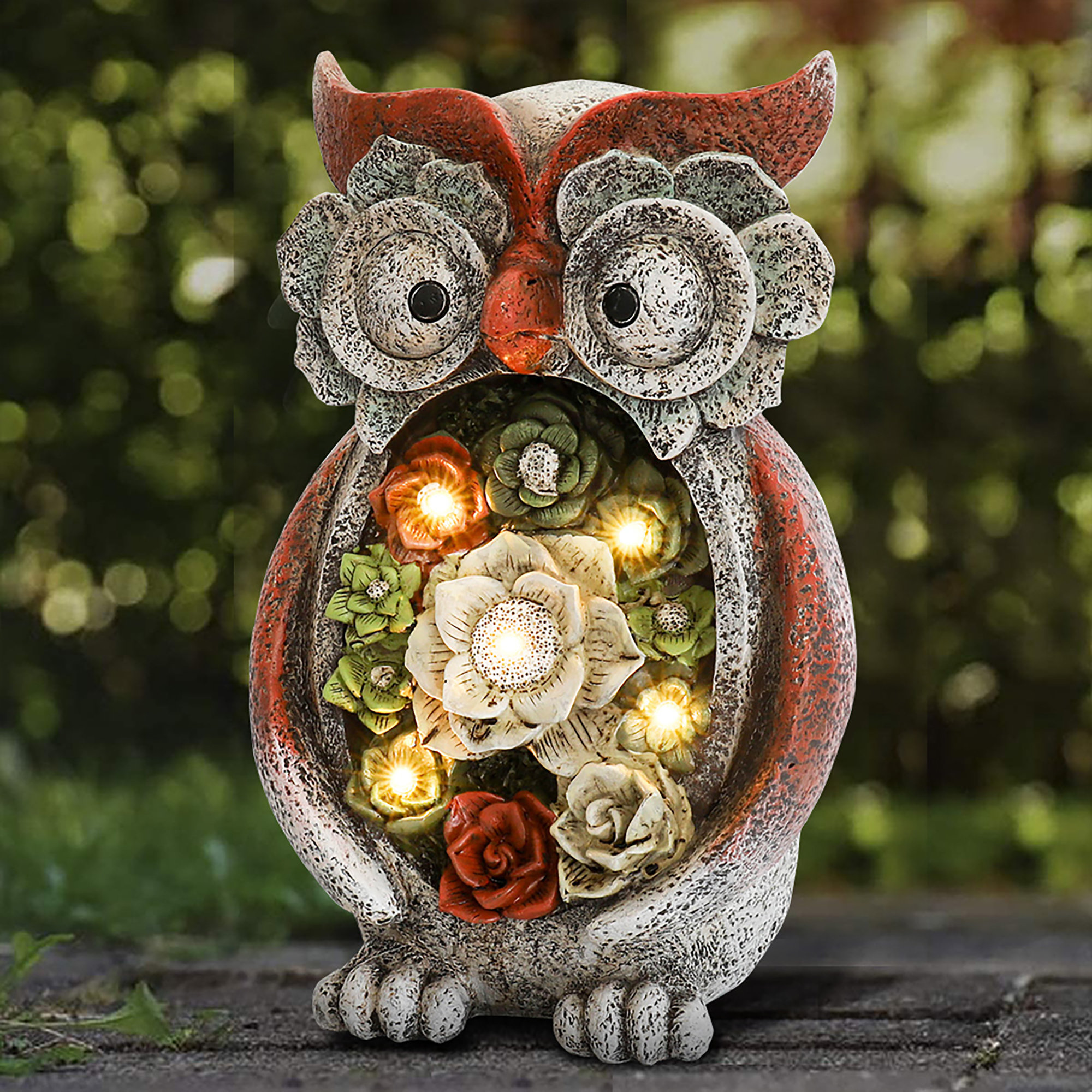 Loon Peak® Owl Garden Statue Solar Powered Resin Animal Figurines With 20  Led Lights For Outdoor Yard Patio Lawn Garden Decorations