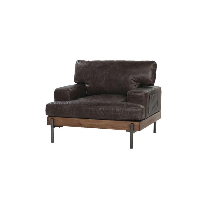 17 Stories Toulouse Vintage Leather And Wood Armchair Wayfair