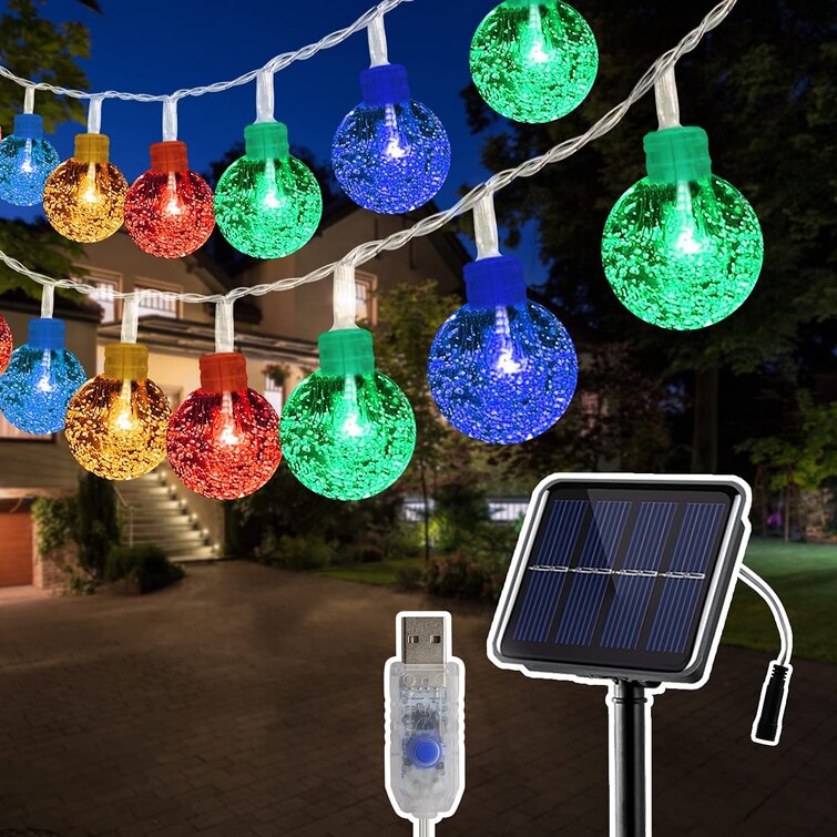 Solar Powered 10 Bright White Bubble Bulb String Lights Christmas Outdoor Lamps 