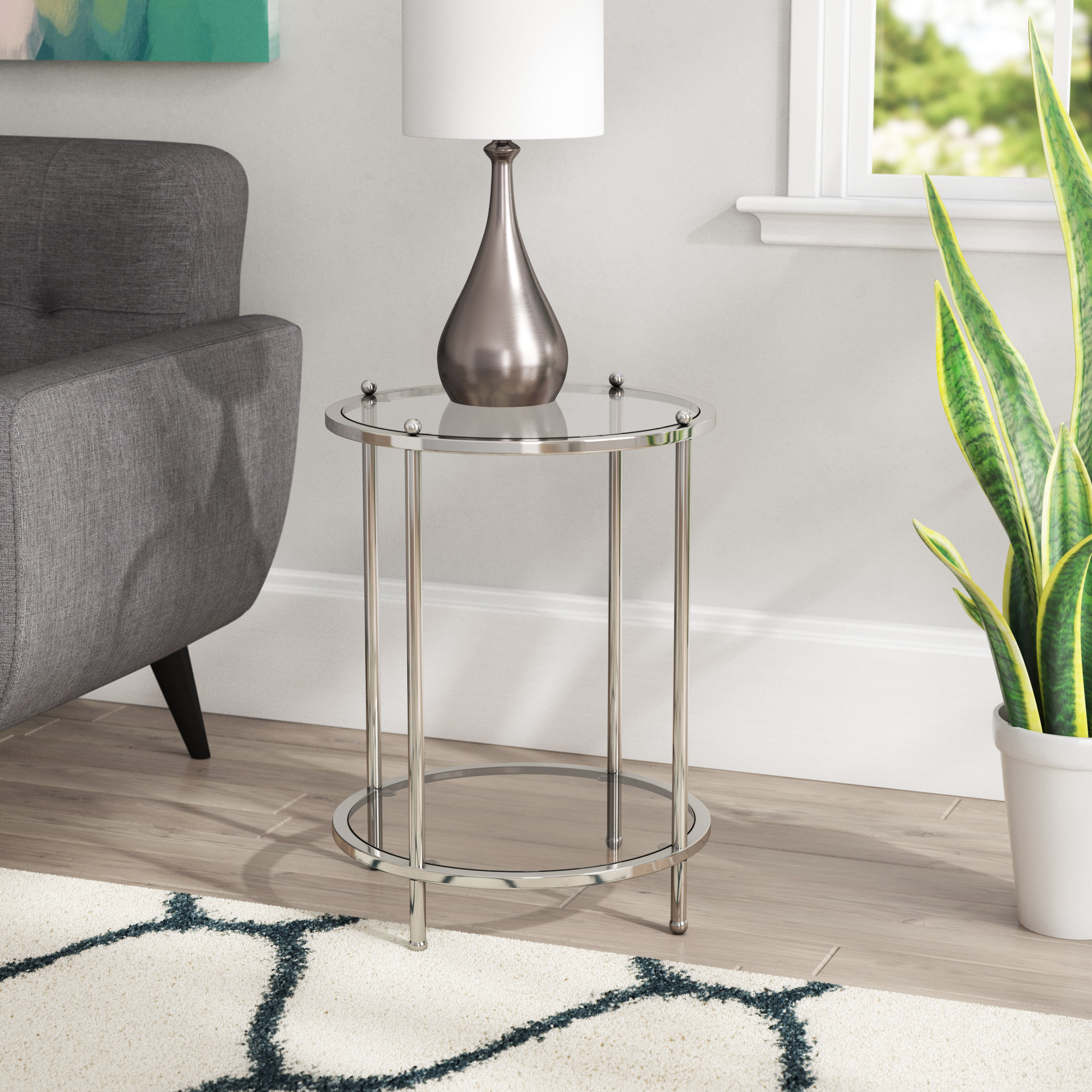 Small End Table Round Chairside Shelf Side Sofa Storage Accent Furniture Glass 
