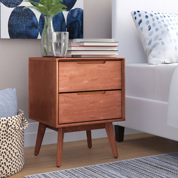 George Oliver Ormond 2 Drawer Solid Wood Nightstand In Walnut Reviews Wayfair