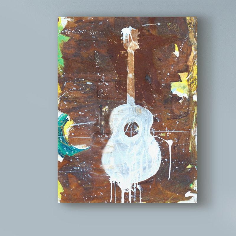 Ebern Designs Yellow Guitar Acrylic Painting Print On Wrapped