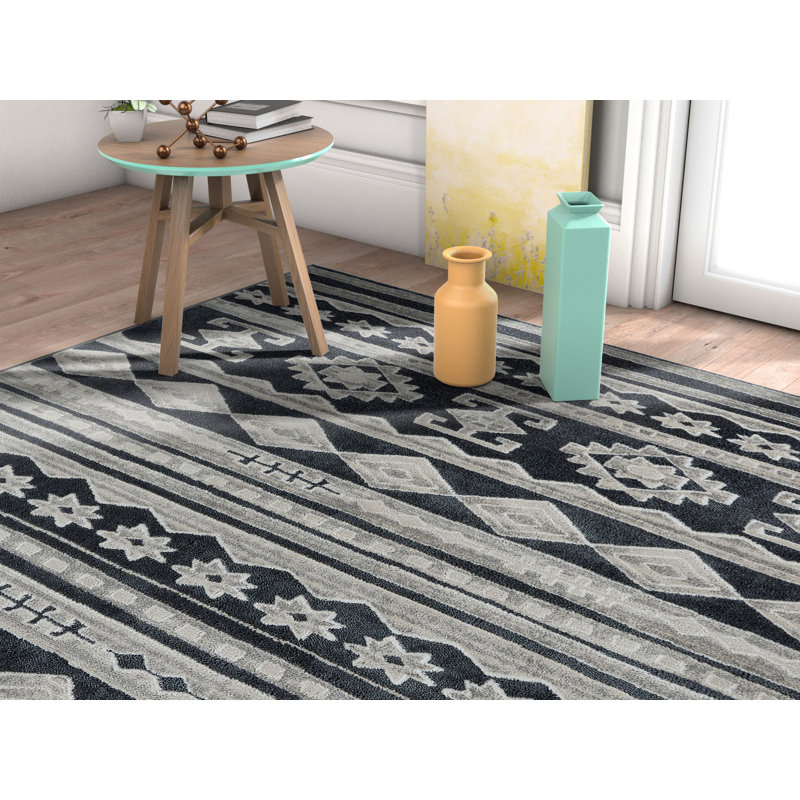Union Rustic Manzi Power Loom Dark Gray Ivory Rug Reviews Wayfair
