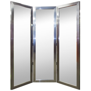 Satin Brushed Nickel Silver Thick Three 3 Panel Mirror Room Divider