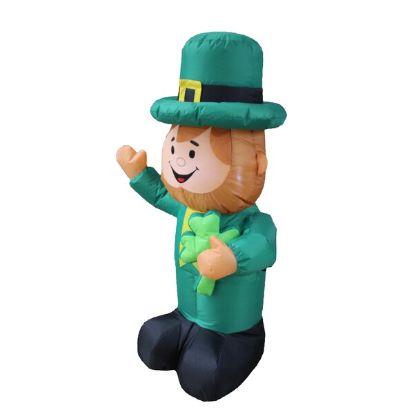 3.5' St Patrick's Day Lighted Leprechaun Holding Clover Airblown Inflatable Yard 