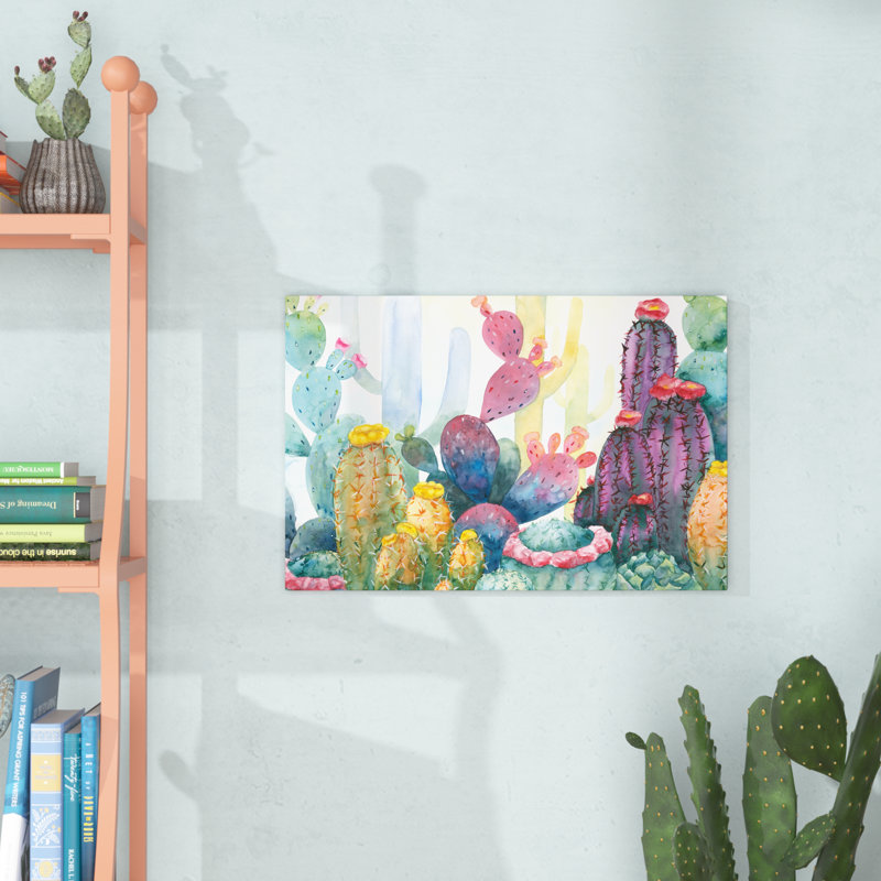 Bungalow Rose Colorful Blooming Cactus Wrapped Canvas Print On