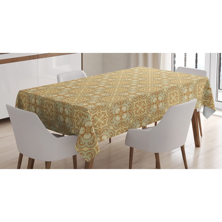 Mahogany Botanical Rectangle Jacquard Tablecloth Beige 60 by 90-Inch