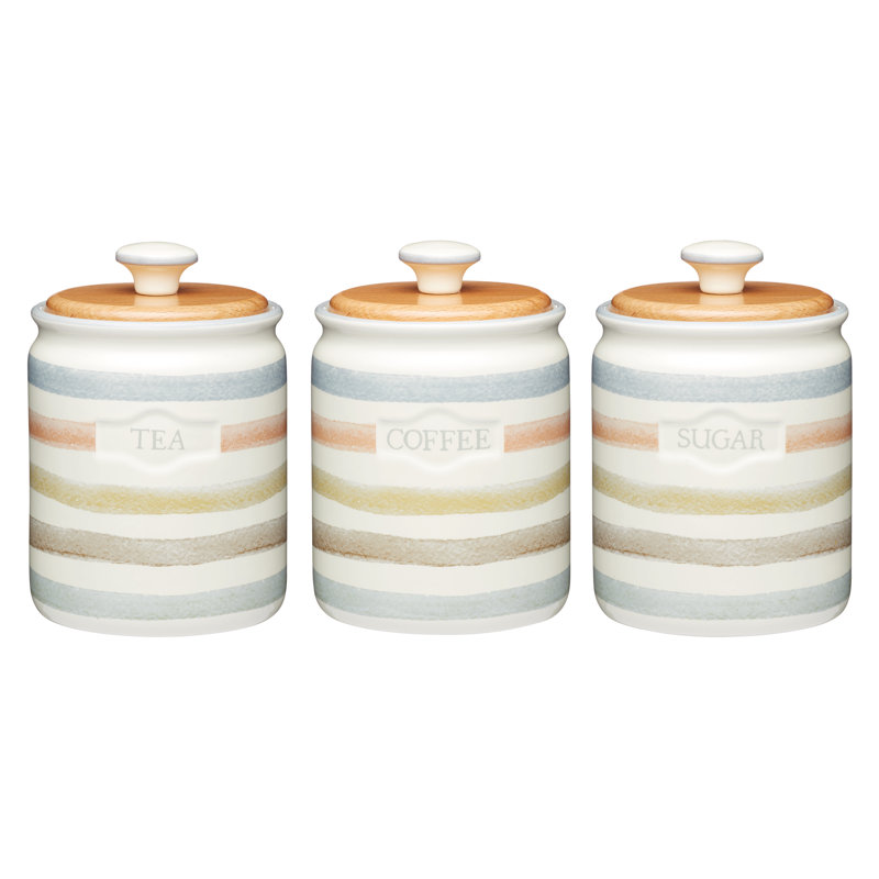 Kitchencraft Clic Striped 3 Piece Ceramic Coffee Tea Sugar Clic Striped 3 Piece Ceramic Coffee Tea Sugar Set