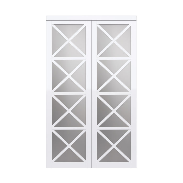 Mirrored Manufactured Wood Glass Lace Sliding Closet Door