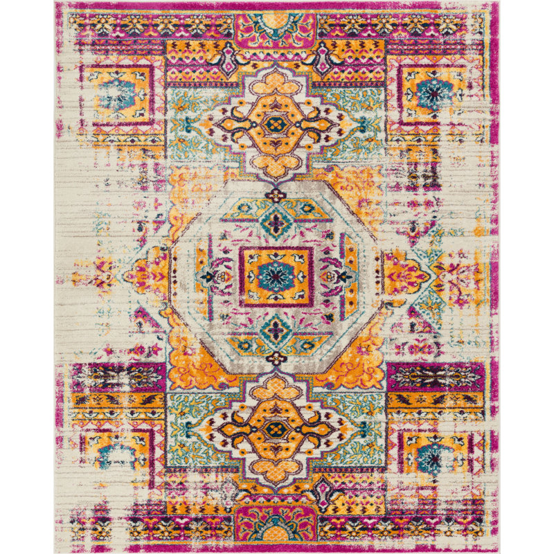 Bungalow Rose Binstead Traditional Distressed Power Loom Yellow Pink Area Rug Reviews Wayfair