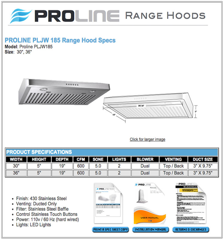 ProLine Range Hoods 30" 600 CFM Ducted Under Range Hood
