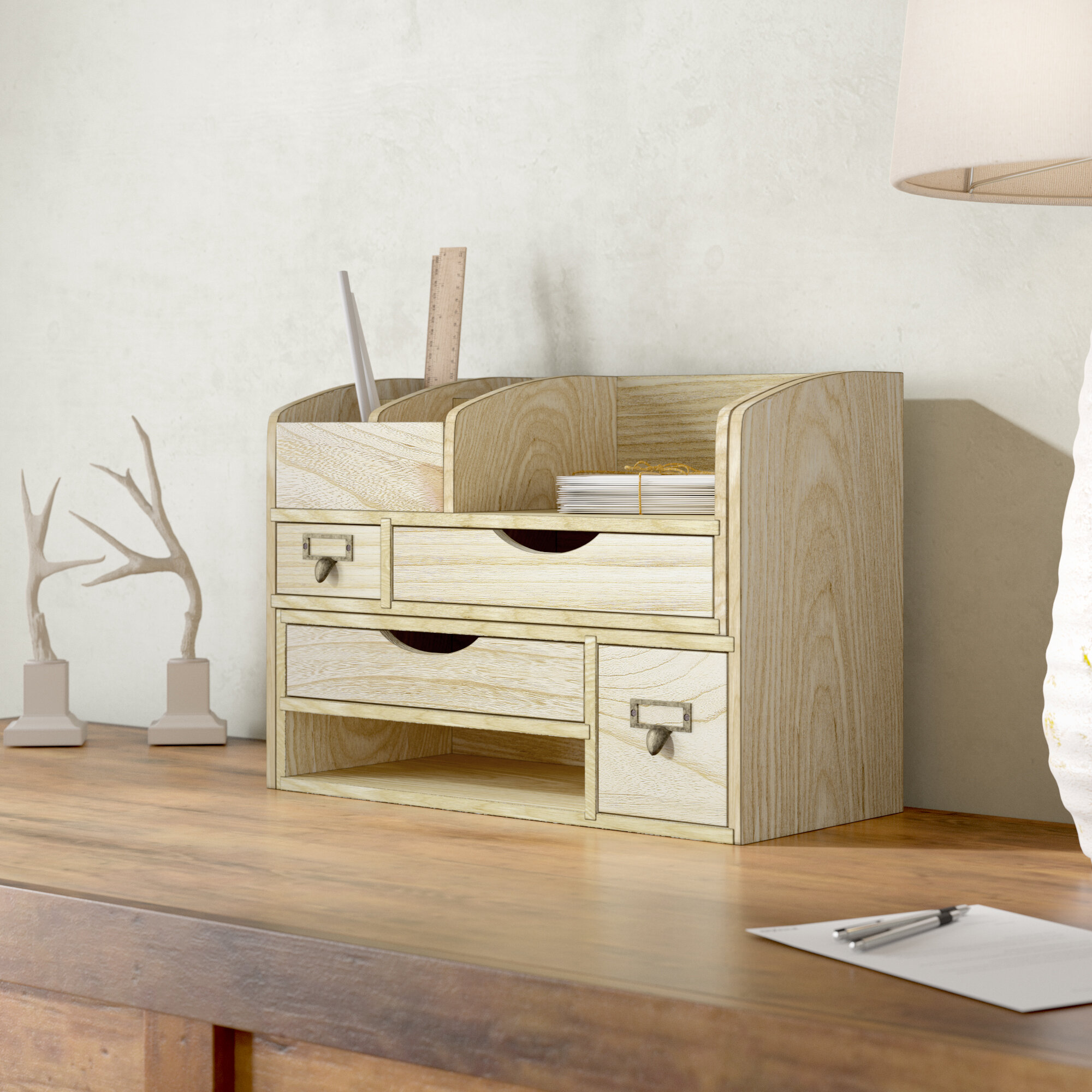 Loon Peak Riaria Adjustable Wooden Desktop Organizer Office
