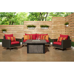 Minor Motion 4 Piece Rattan Sunbrella Sofa Set With Cushions by Wade Logan