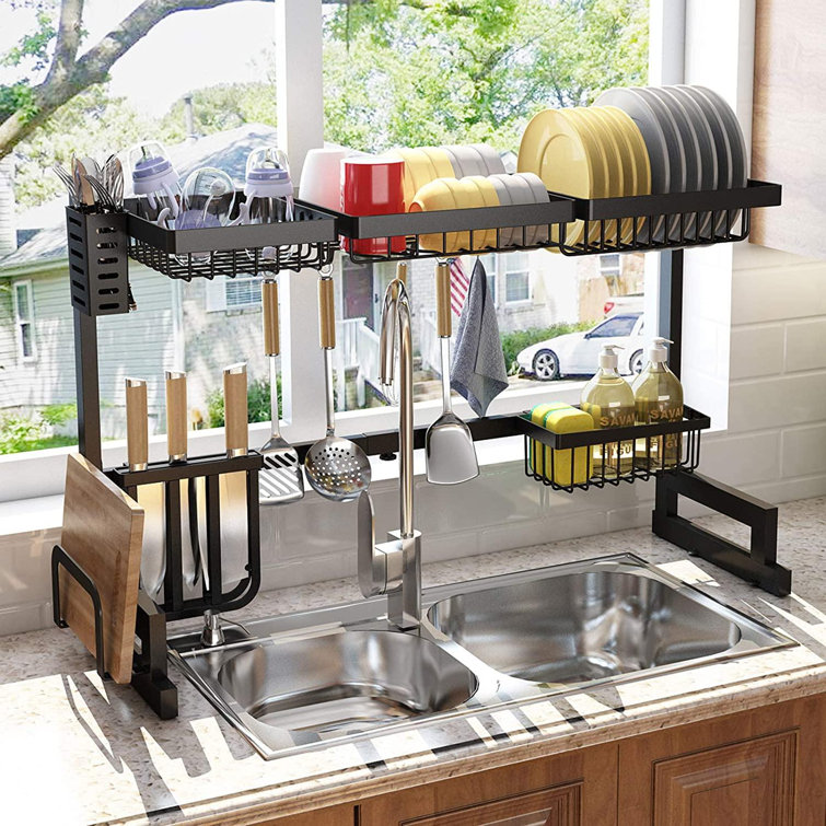 Mingshanancient Over The Sink Dish Drying Rack Width Adjustable Fit Small And Large Sink Size From 18 Inches To 36 Inches Kitchen Drainer Countertop Organizer Wayfair