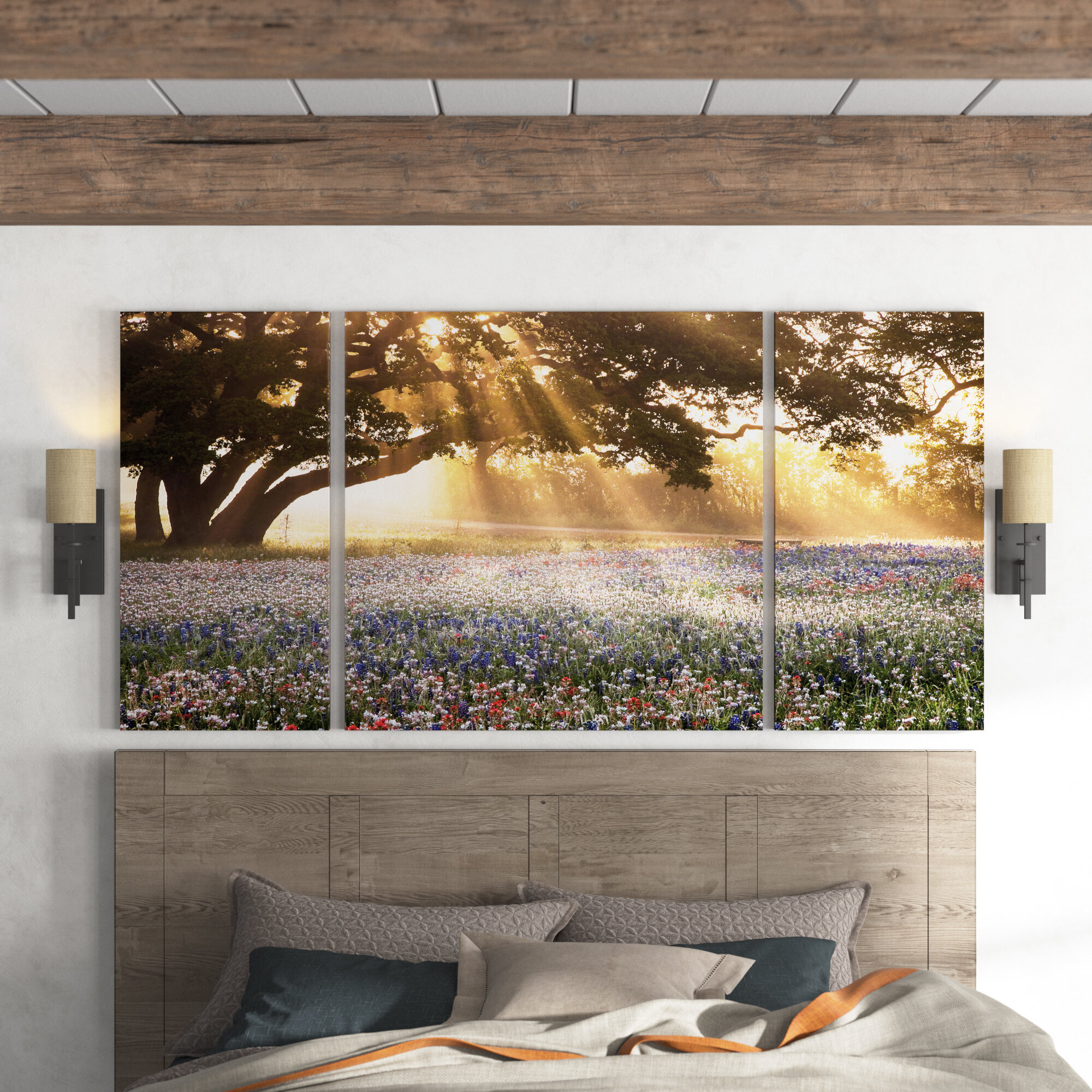 Foundstone™ Morning Meadow Sunrise - 3 Piece on Canvas & Reviews | Wayfair