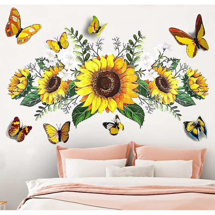 Sunflowers Butterfly Wall Stickers Transparent Border Vinyl Home Art Decal Decor 