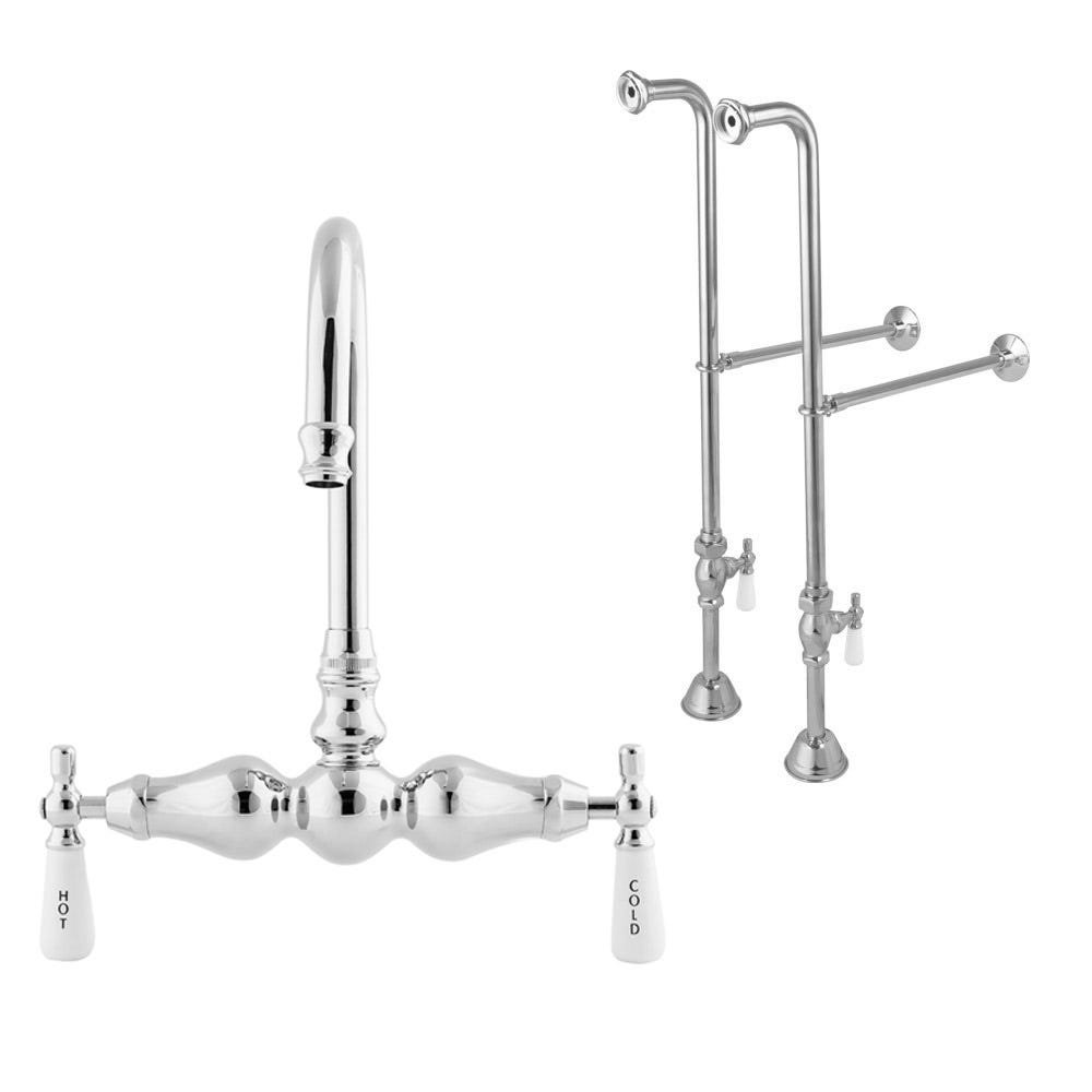 Chevington Triple Handle Floor Mounted Clawfoot Tub Faucet with
