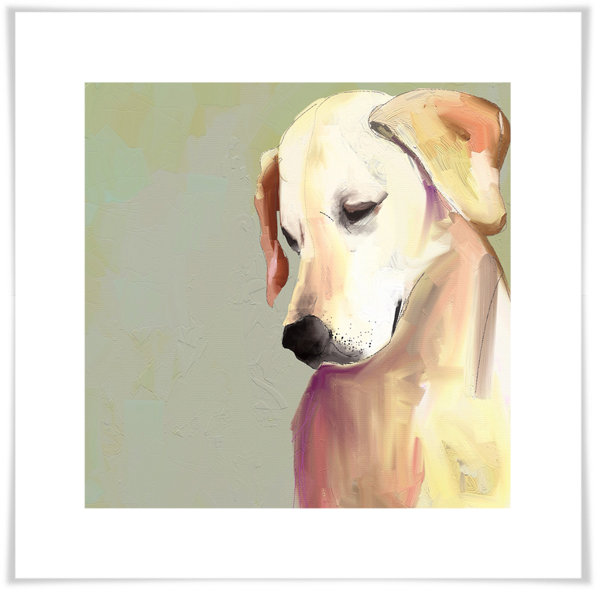 yellow lab on bed painting