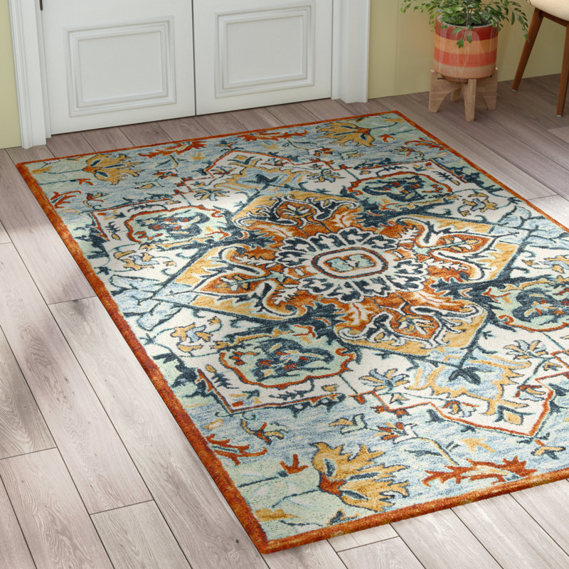 Bungalow Rose Gooden Hand Tufted Wool Cotton Blue Rust Area Rug Reviews Wayfair