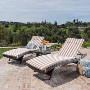 Chantrell Wicker Chaise Lounge with Cushion and Table