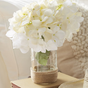 Sugarmill Silk Hydrangea Bouquet in Rope Embellished Mason Jar