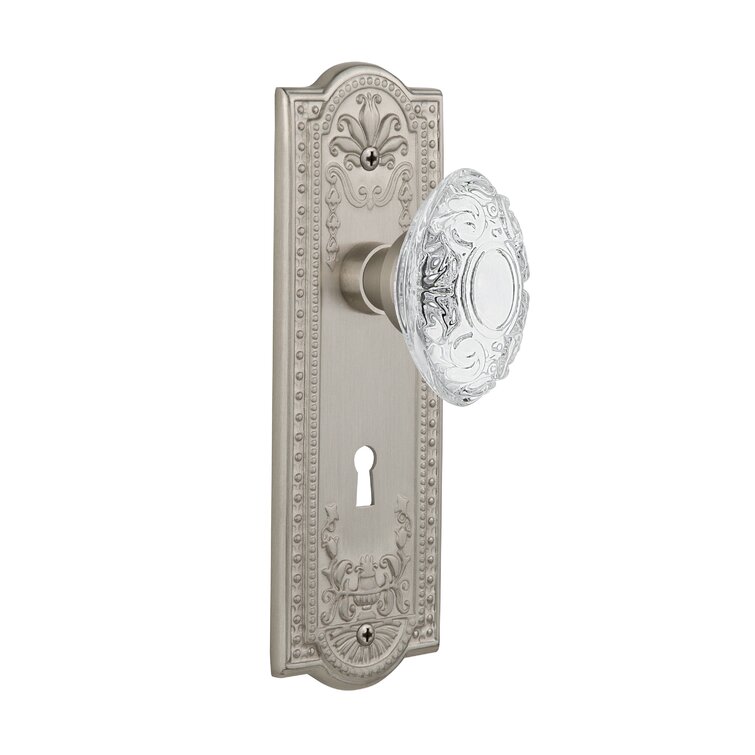 2.75 Nostalgic Warehouse 727389 Meadows Plate with Keyhole Privacy Crystal Black Glass Door Knob in Timeless Bronze