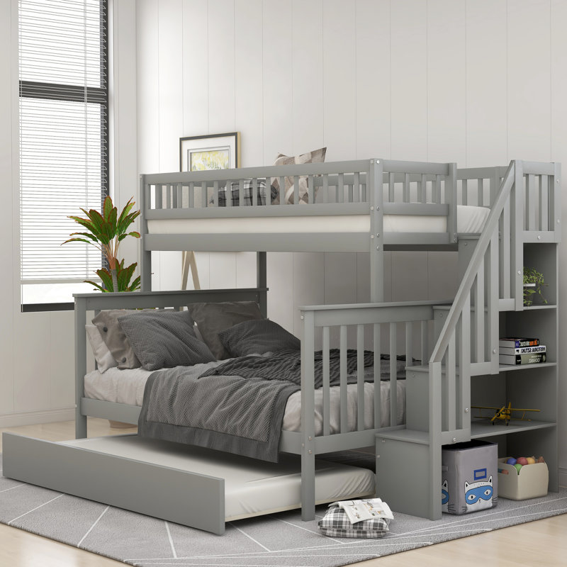 Harriet Bee Hazzard Twin Over Full Bed With Trundle And Shelves Reviews Wayfair