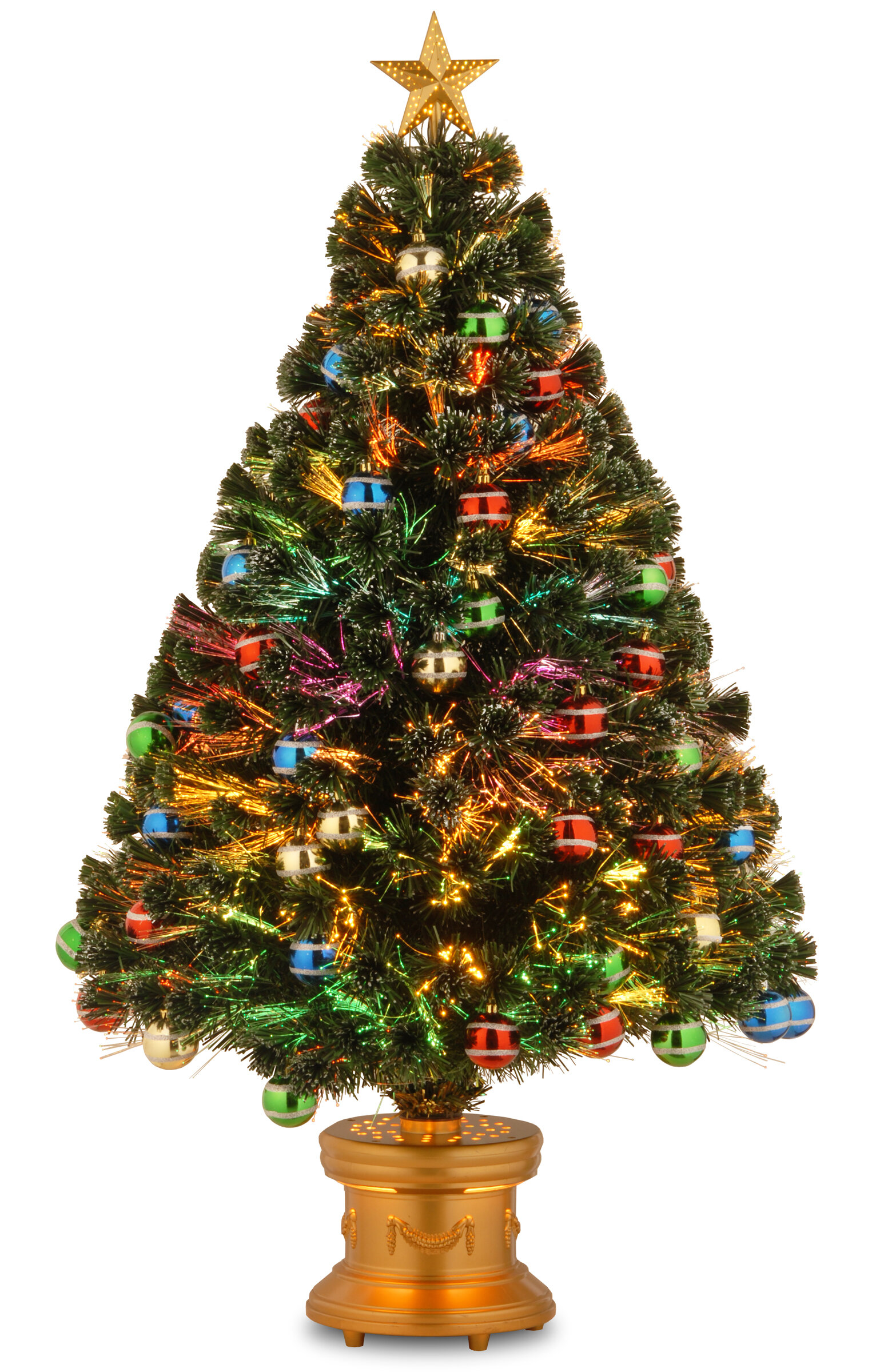 Fiber Optics Firework 4 Green Spruce Trees Artificial Christmas Tree With Multi Colored Lights With Stand