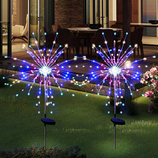 Flowered Fairy Garden Lights Solar Powered LED Lighted Set of 2 Garden Decor 