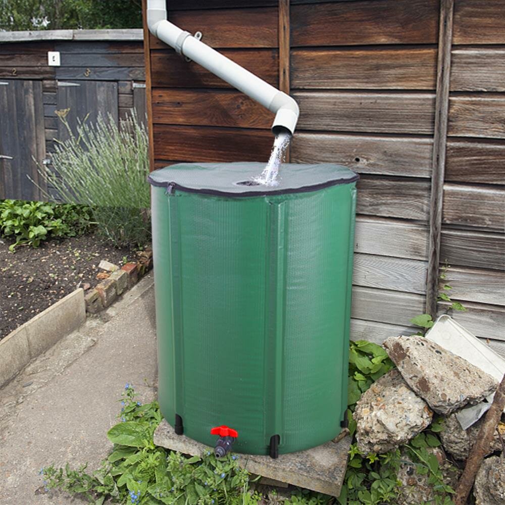 Rebuyhome Weather Resistant Plastic Foldable Dual Overflow Rain Barrel ...