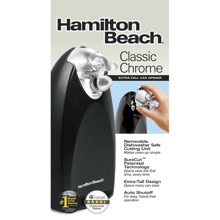 Hamilton Beach  Can Opener Black and Chrome kitchen Appliance Easy To Use Jar 