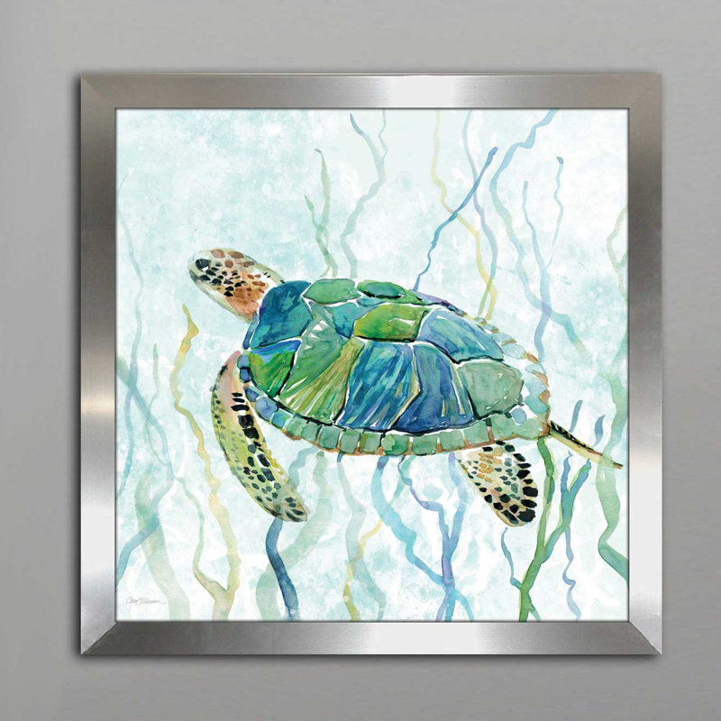 Highland Dunes Sea Turtle Swim Ii Framed Watercolor Painting